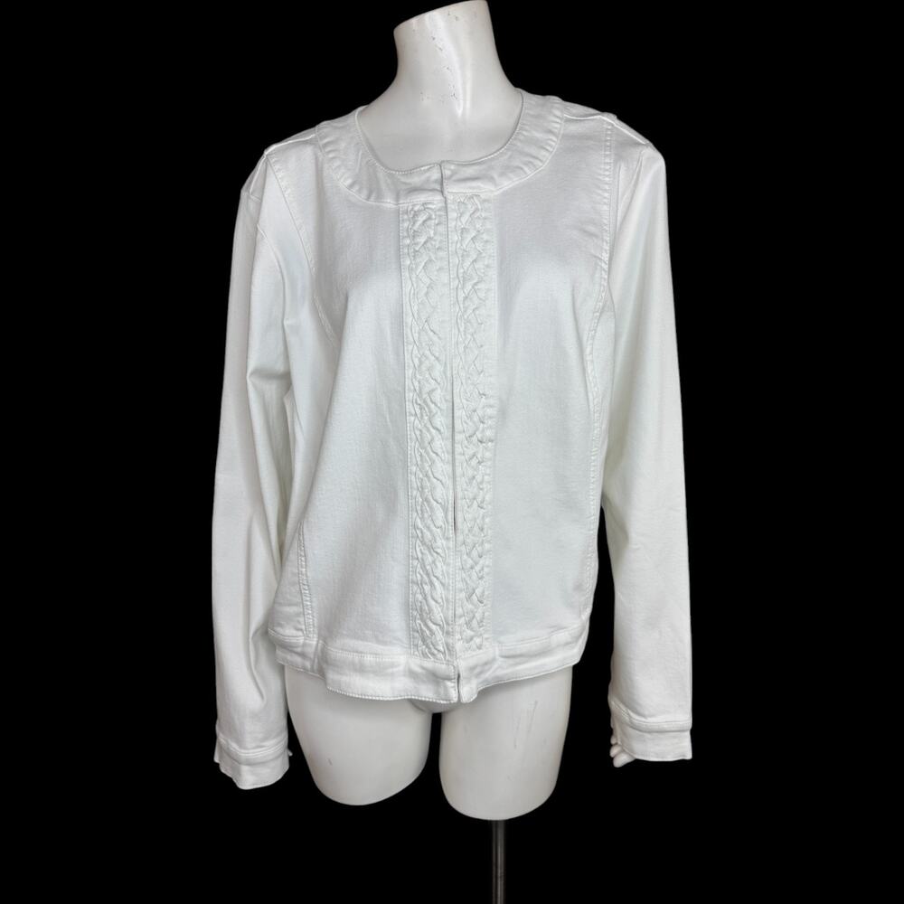 Isaac Mizrahi Live! True‎ Denim Crop Jacket with Braided Detail White X-Large
